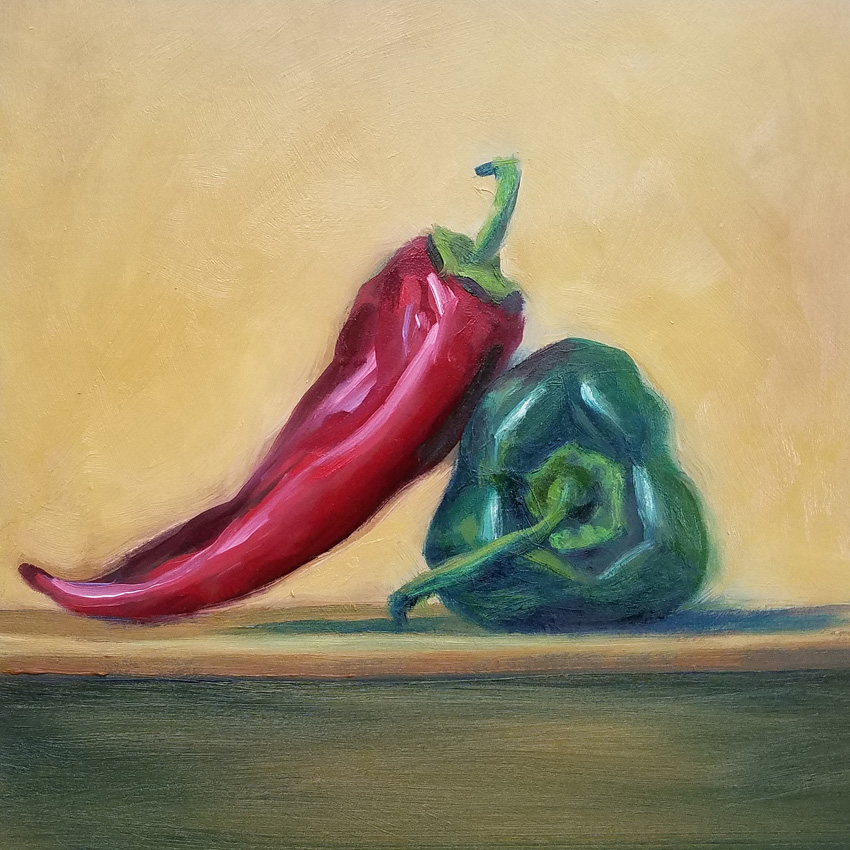 peppers on a shelf 8x8 small